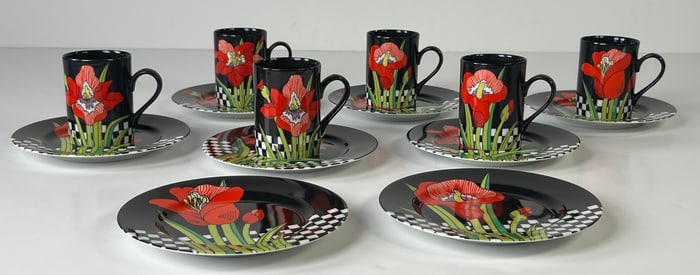 Fitz and Floyd 'Jardin Rouge' Cup (6) and Saucer (8) Set