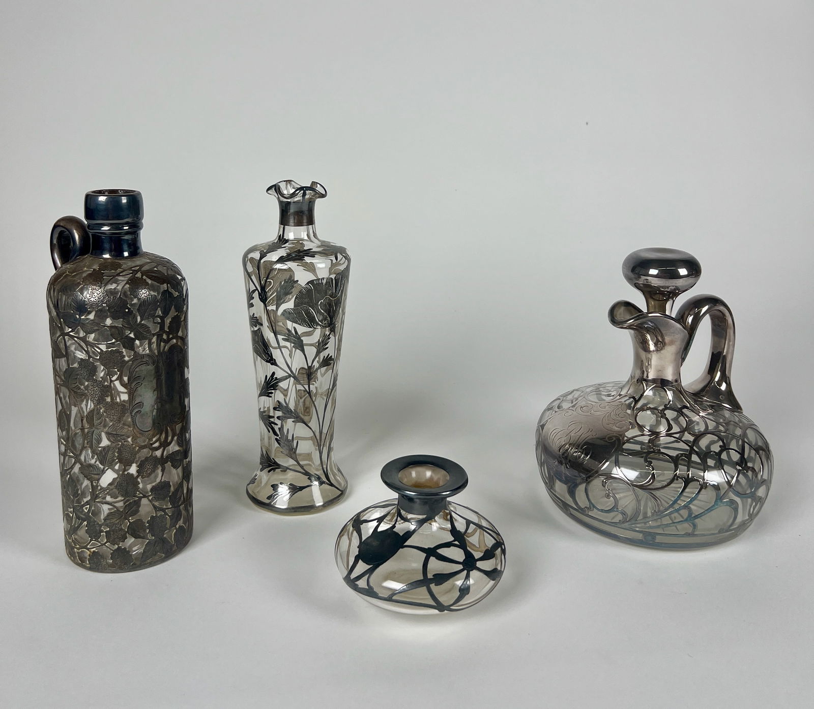 Group of Four Silver Overlay Glass Bottles (1 of 10)