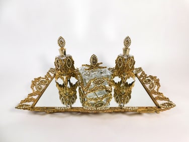 Four Piece Gold Plated Vanity Set