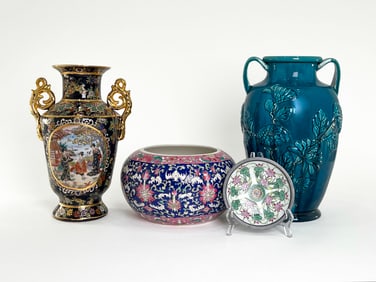 Group of Asian Style Ceramic Vases and Bowl