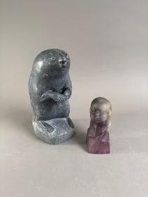 Two Inuit Carvings: Seal and Head