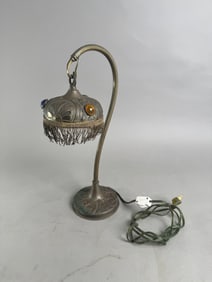 Vintage Brass Table Lamp with Fringed Shade