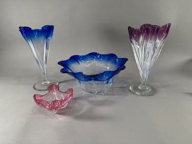 Four Murano Art Glass Bowls and Vases