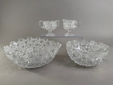 American Brilliant Cut Glass Bowls and Creamers, 4 Pieces