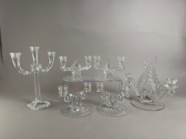 Collection of Etched Glass Candelabras
