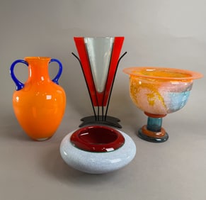 Group of Four Art Glass Vessels