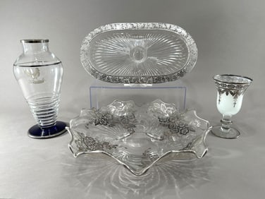 Silver Overlay Glassware Set