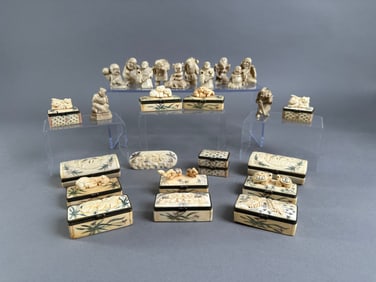 Collection of Carved Boxes and Figurines