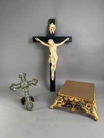 Three Religious Items: Crucifix, Cross, and Reliquary