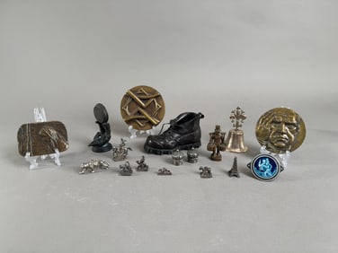 Collection of Bronze and Metal Figurines and Medallions