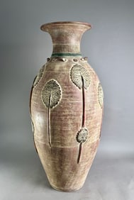 Large Decorative Pottery Vase with Leaf Design