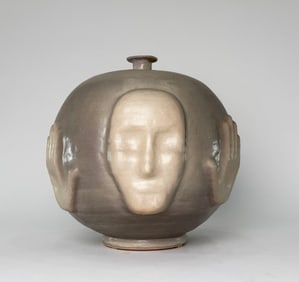 Loran Pottery Vessel with Face and Hands, #1045