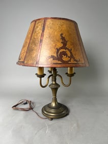 Vintage Brass Table Lamp with Decorated Shade