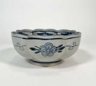 Antique Blue and White Porcelain Floral Bowl