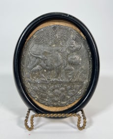 Antique Bronze Figural Plaque in Oval Frame