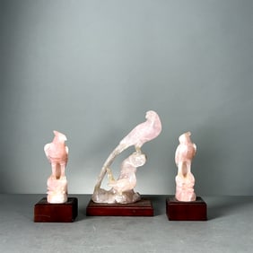 Rose Quartz Bird Sculptures, Set of Three