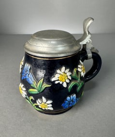 West German Stoneware Beer Stein with Pewter Lid