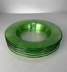 Set of Six Art Deco Green Glass Soup Plates