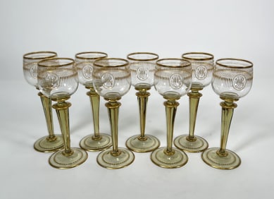 Set of 8 Vintage Cut & Gilt Cordial Glasses