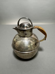 Silver on Copper Jug with Wicker Handle, British Hallmarks