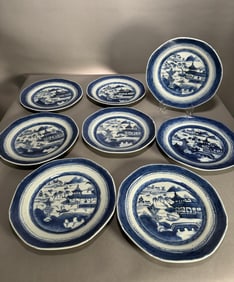 Set of Canton Blue and White Porcelain Plates