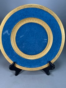 Royal Worcester Cobalt Blue & Gold Dinner Plates, Set of Three