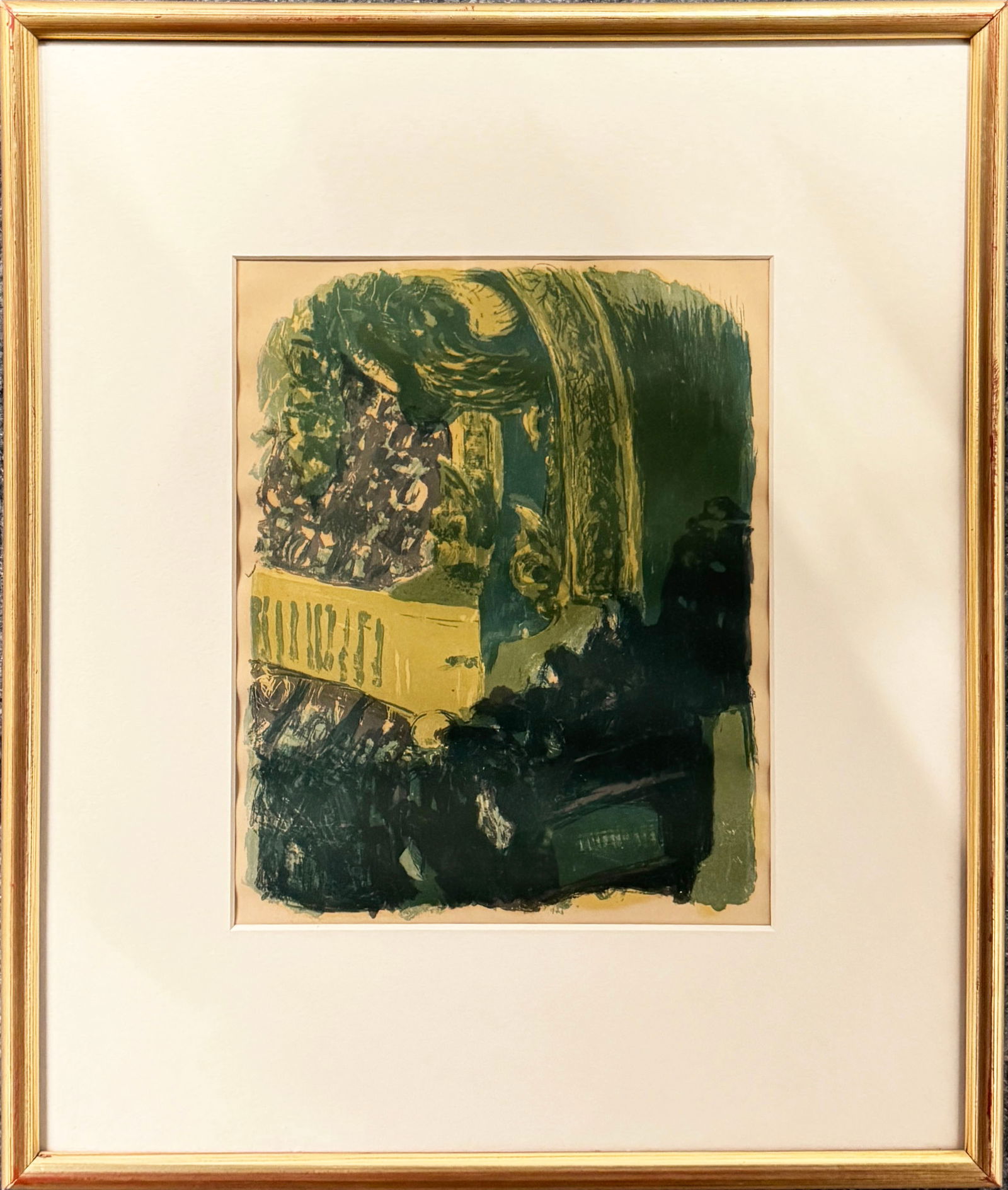 Lithograph by Edouard Vuillard, Une Galerie au Gymnase: Lithograph by Edouard Vuillard (1868-1940), Une Galerie au Gymnase (A Gallery in the Gymnasium), circa 1900, the view from the gallery in a gymnasium depicting the spectators in shades of green, blue,