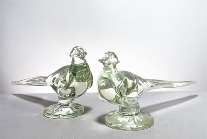 Pair of Glass Pheasant Figurines