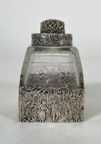 Sterling Silver & Crystal Dresser Jar with Figural Scene