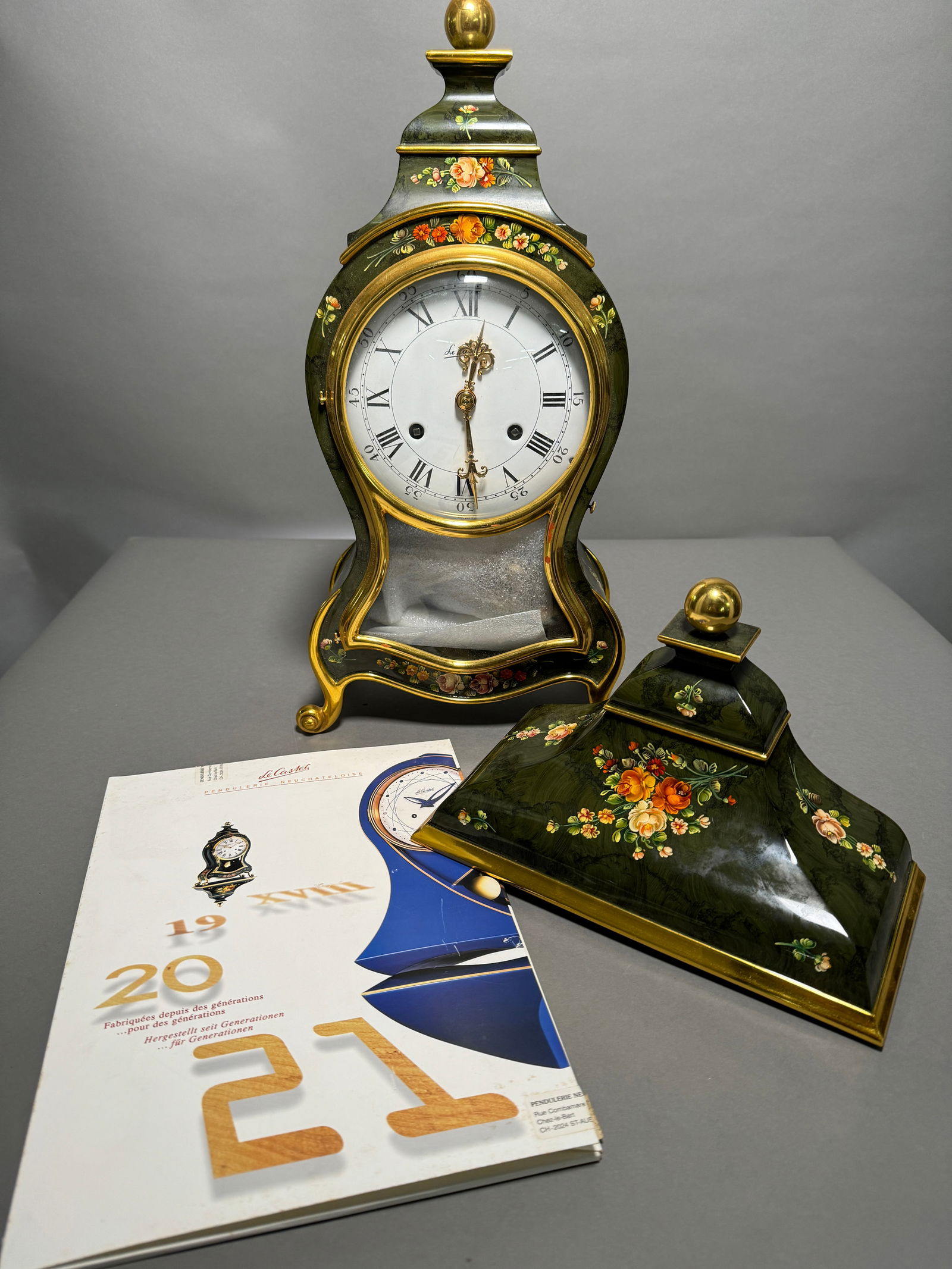 Le Castel Swiss Hand-Painted Floral Mantel Clock with Wall Mount (1 of 11)