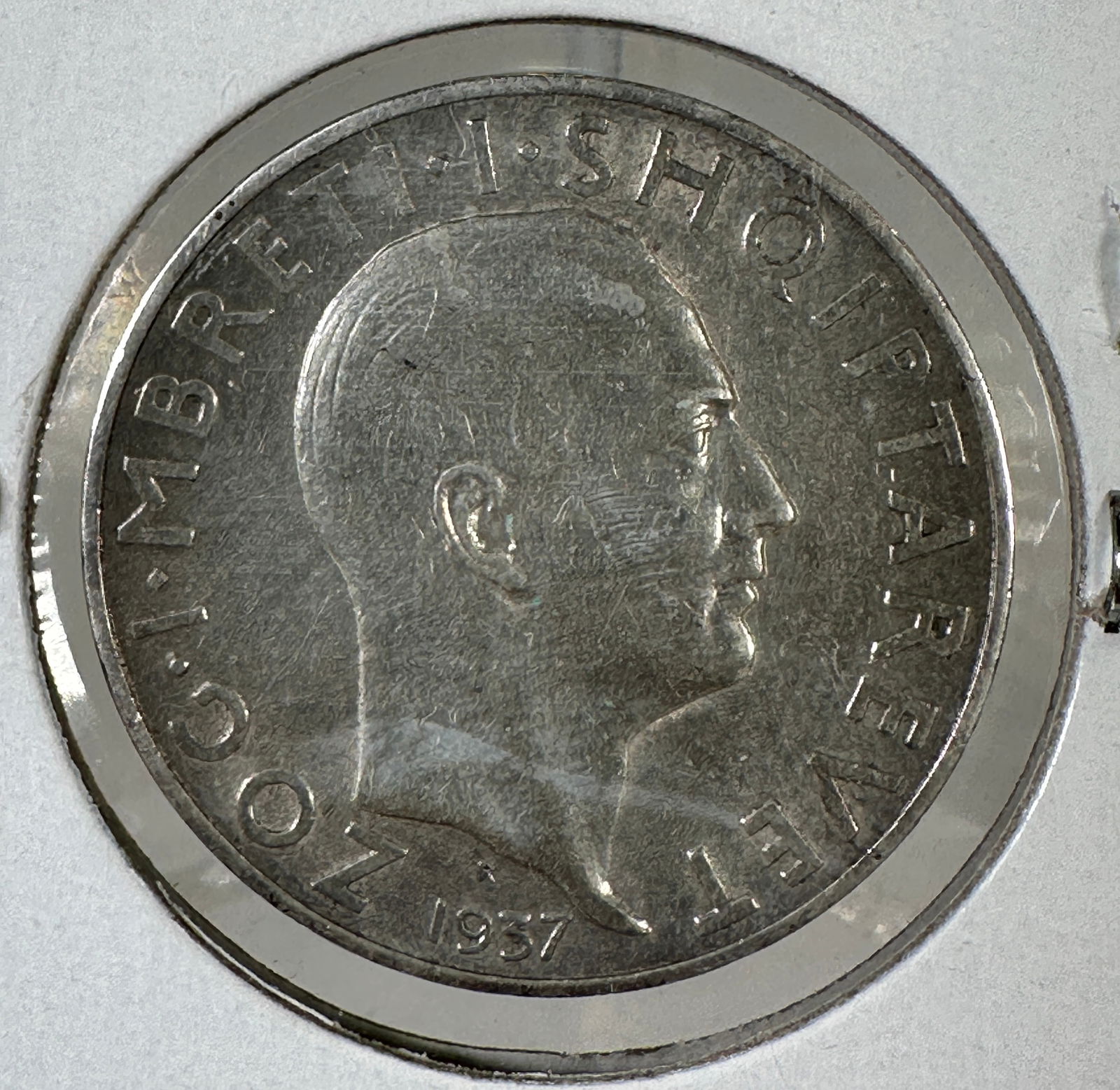 Albania 1937 2 Frang Ar Silver Coin - King Zog I