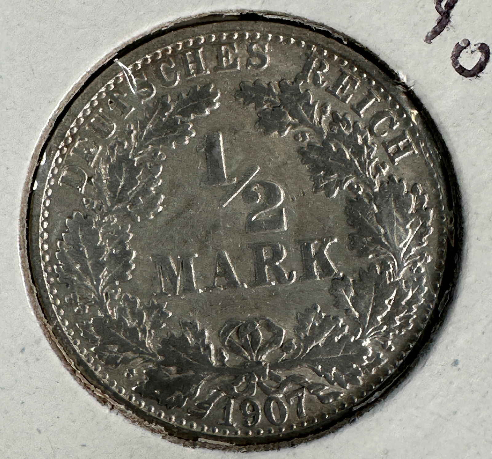 1907 German Empire 1/2 Mark .900 Silver Coin (1 of 2)