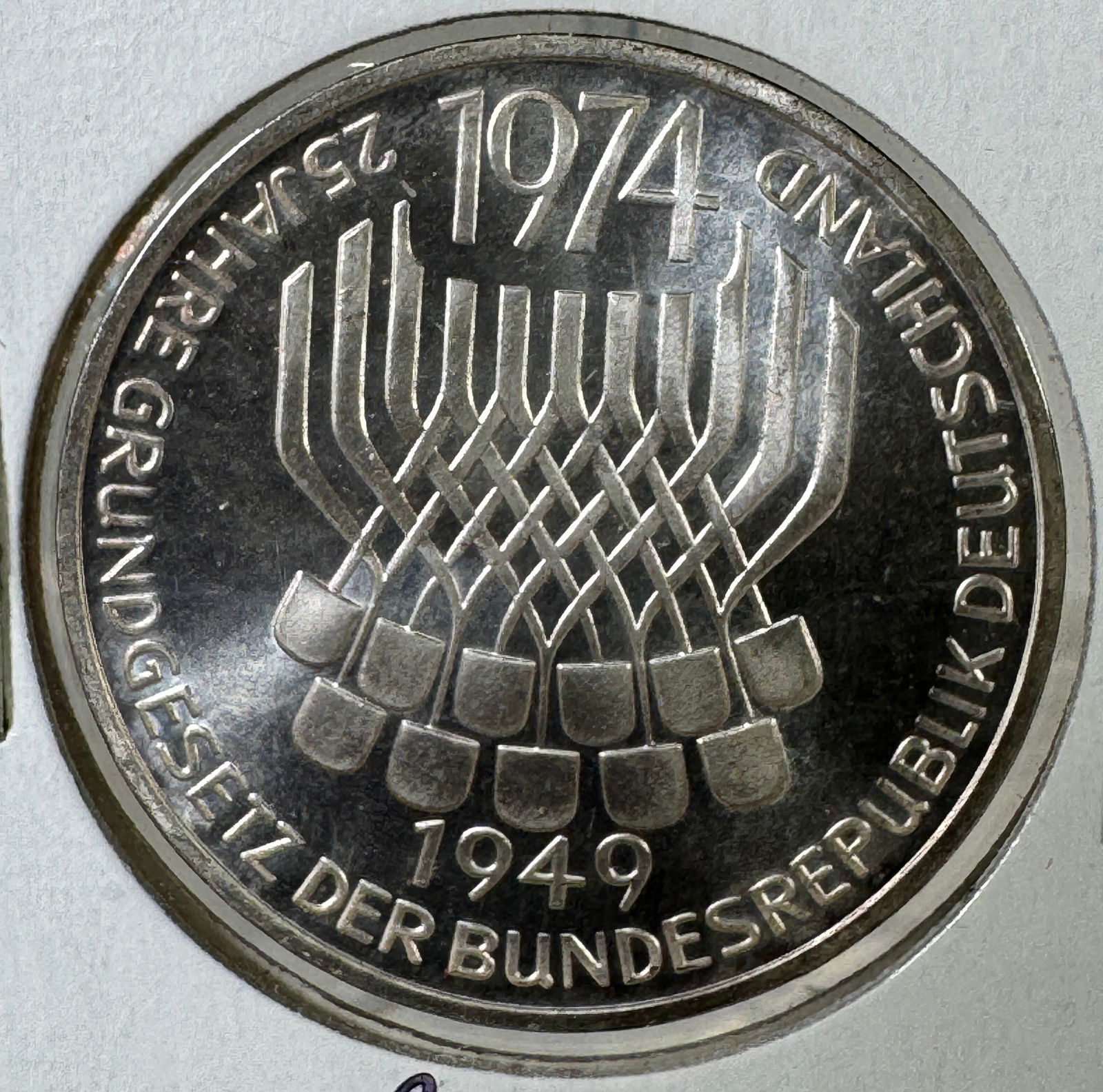 1974 Germany 5 Deutsche Mark Coin .625 Silver Coin - 25th Anniversary - Constitution of the German (1 of 2)