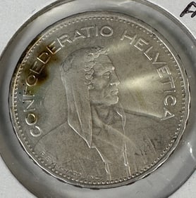 1932 Switzerland 5 Francs Coin .835 Silver Coin