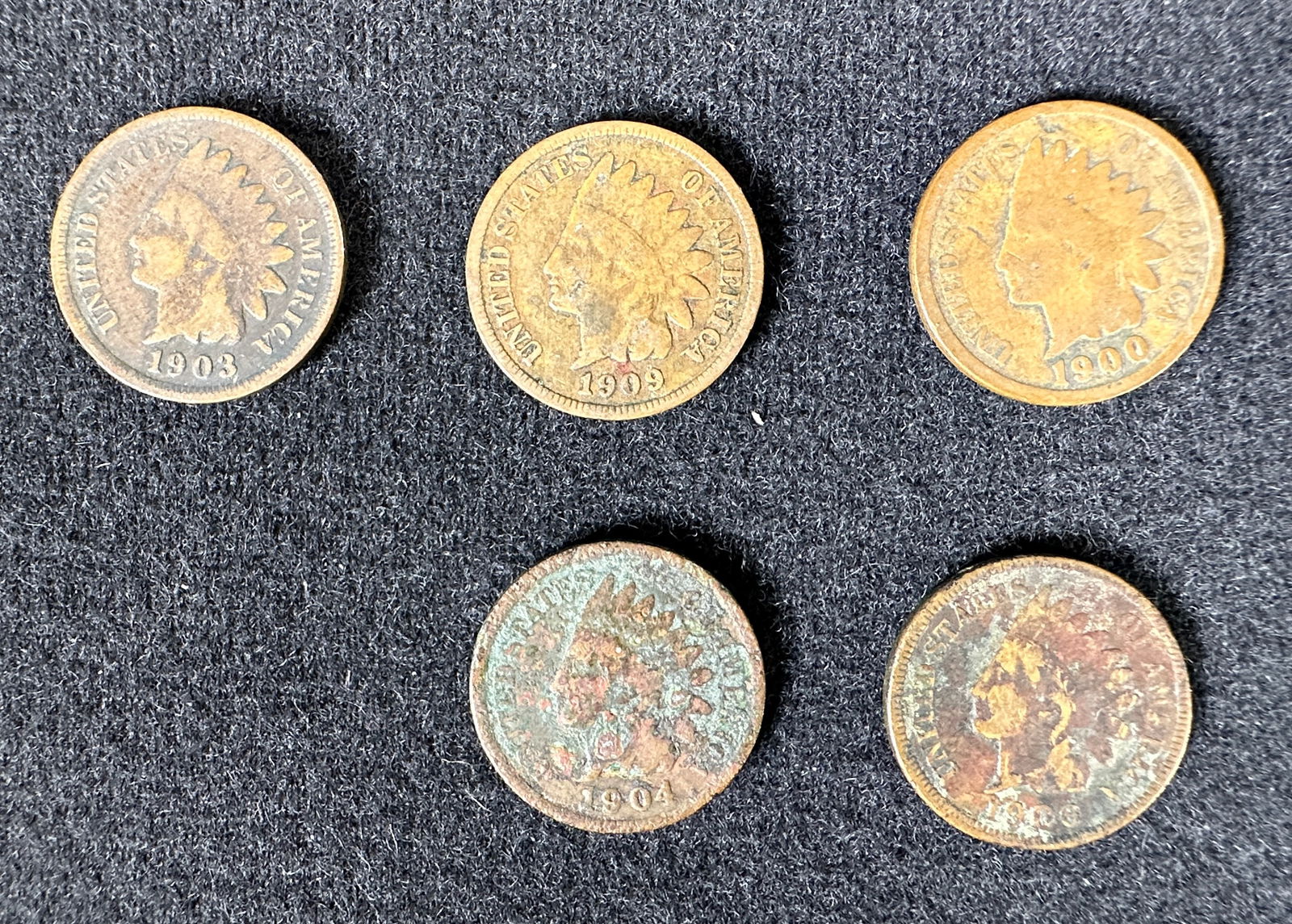 Five Indian Head Cents (1 of 2)