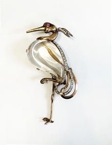 Trifari 'Alfred Philippe' Sterling Vermeil Jelly Belly Heron Brooch