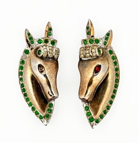 Pair of Sterling Vermeil Art Deco Horse Brooches