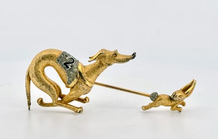 Boucher Greyhound & Hare Brooch