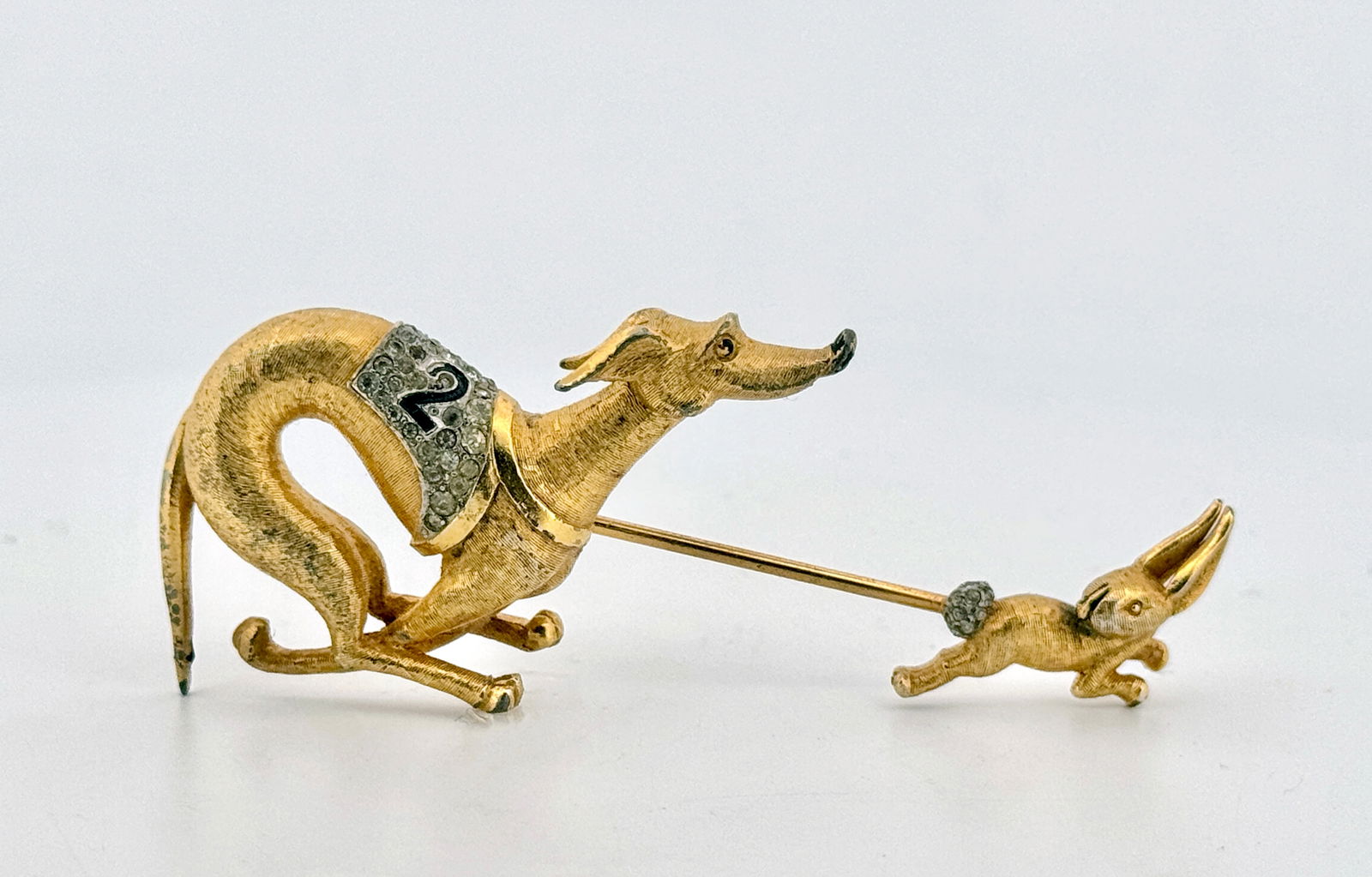 Boucher Greyhound & Hare Brooch: Dimensions: 2 7/8ths" x 1 1/2" Weight: 17.5 g