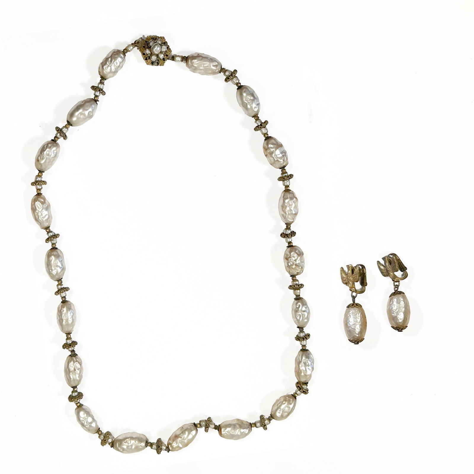 Miriam Haskell Faux Pearl Necklace & Earrings Set (1 of 3)