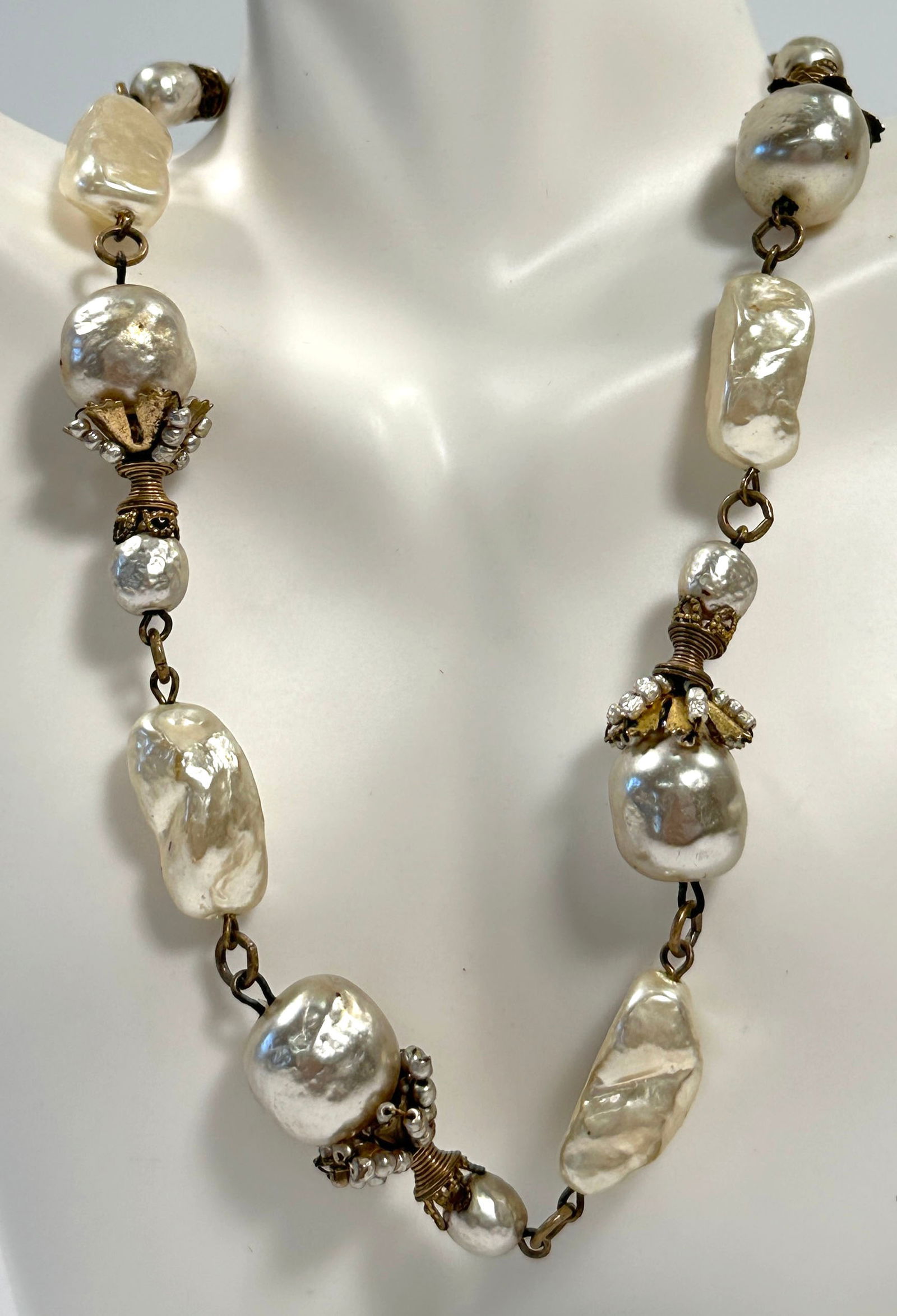 Miriam Haskell Large Faux Pearl Necklace and Earring Set - 4