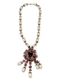 Miriam Haskell Purple Floral & Faux Pearl Necklace