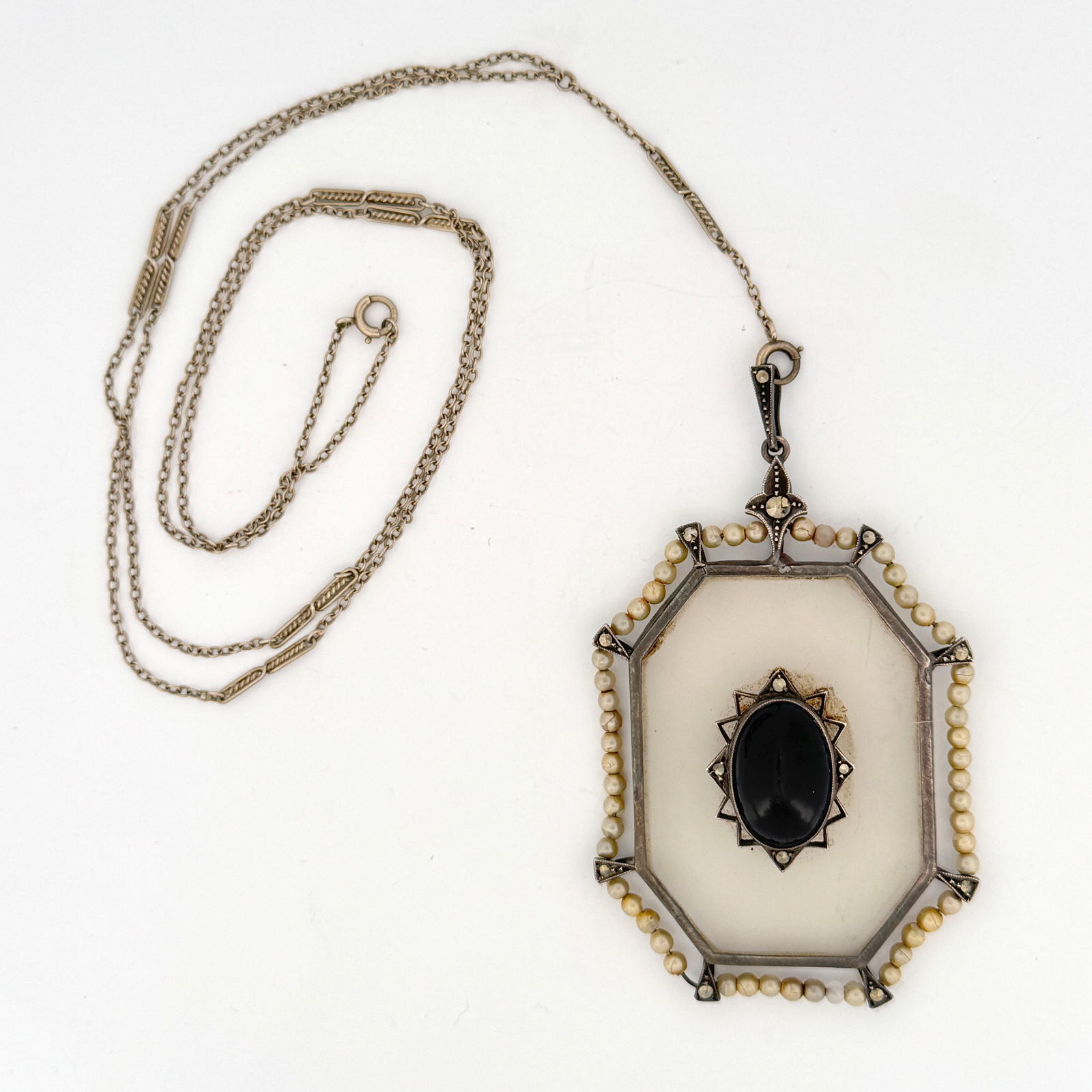 German Silver Necklace with Camphor Glass Pendant (1 of 5)