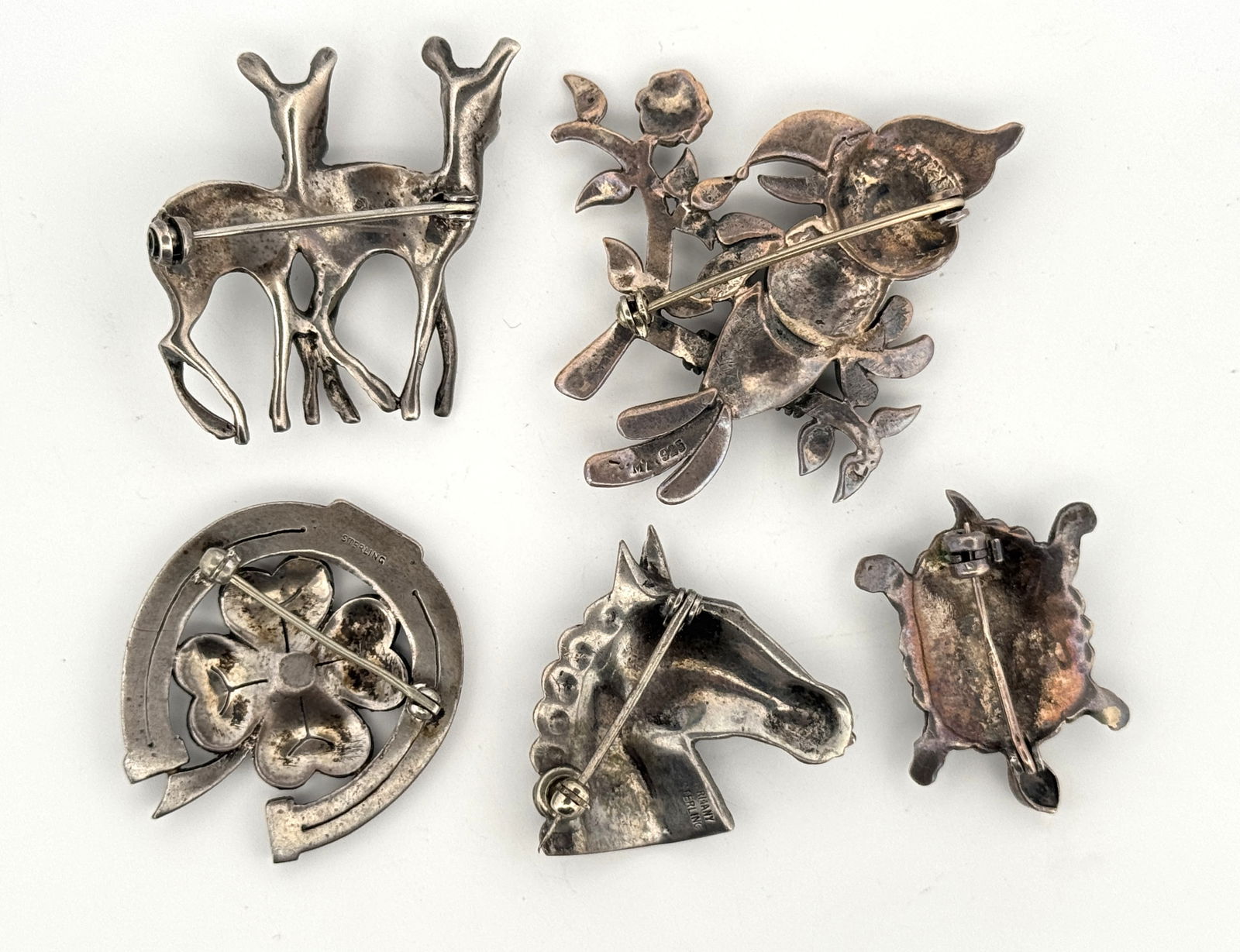 Five Silver Marcasite Brooches - 2