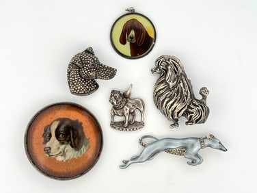 Six Silver Dog Brooches