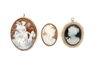 Three 14k Cameo Brooches