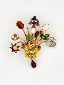 14K Gold Stick Pin Bouquet Brooch