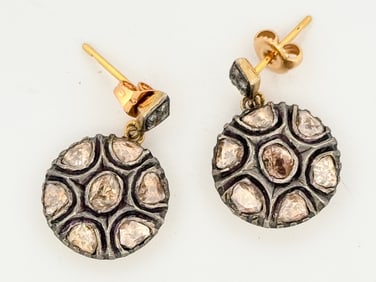 Polki Silver and Diamond Earrings