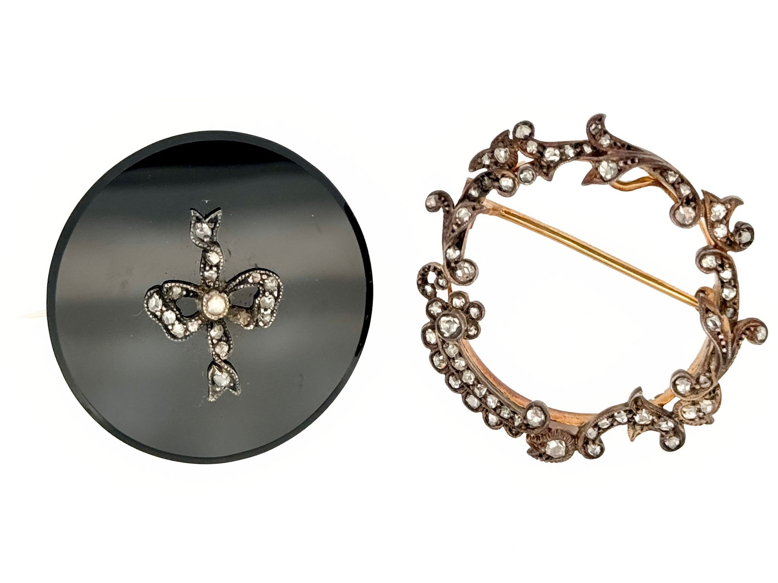 Two Antique 14k Diamond Brooches (1 of 2)