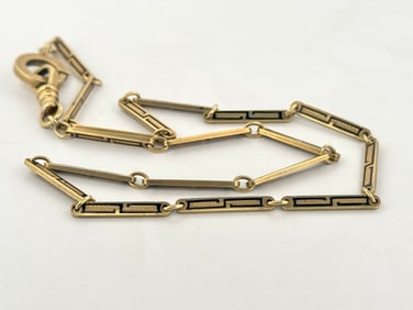 14k Gold Victorian Enamel Watch Chain